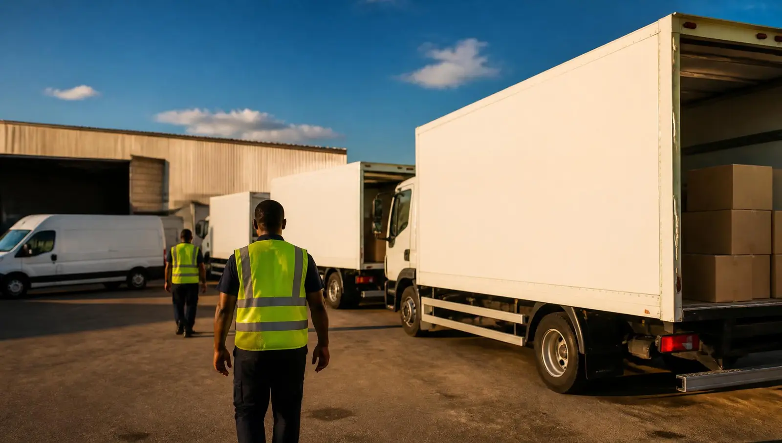 Delivery vehicles being loaded at a distribution centre